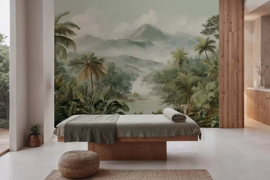 wall murals tropical jungle with waterfall w04306