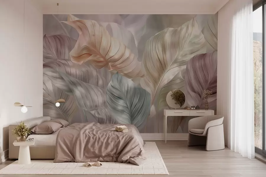 wall murals large pearl-style leaves w04308