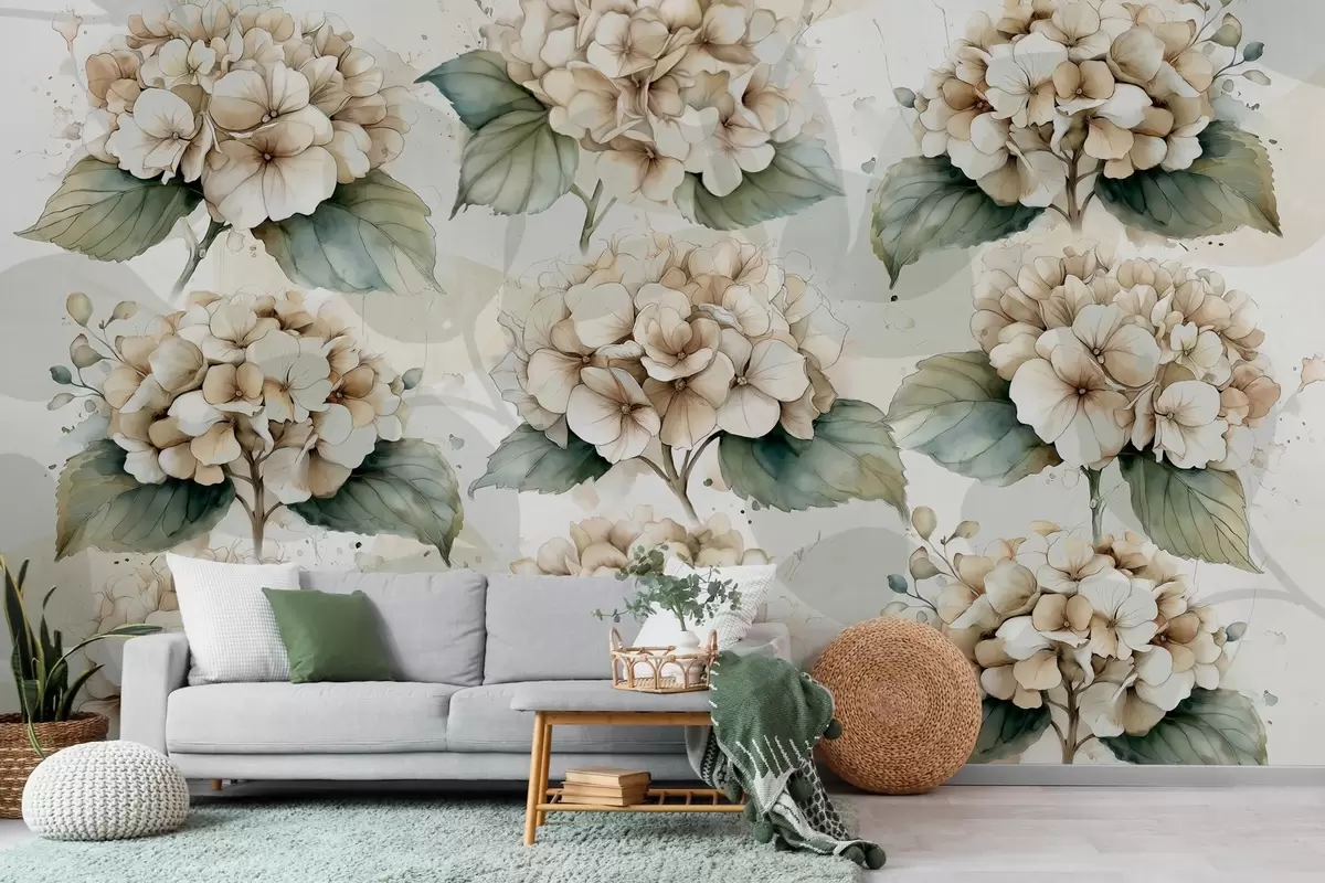 wall murals large hydrangeas in watercolor style w04312