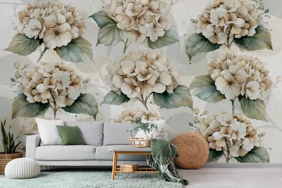wall murals large hydrangeas in watercolor style w04312
