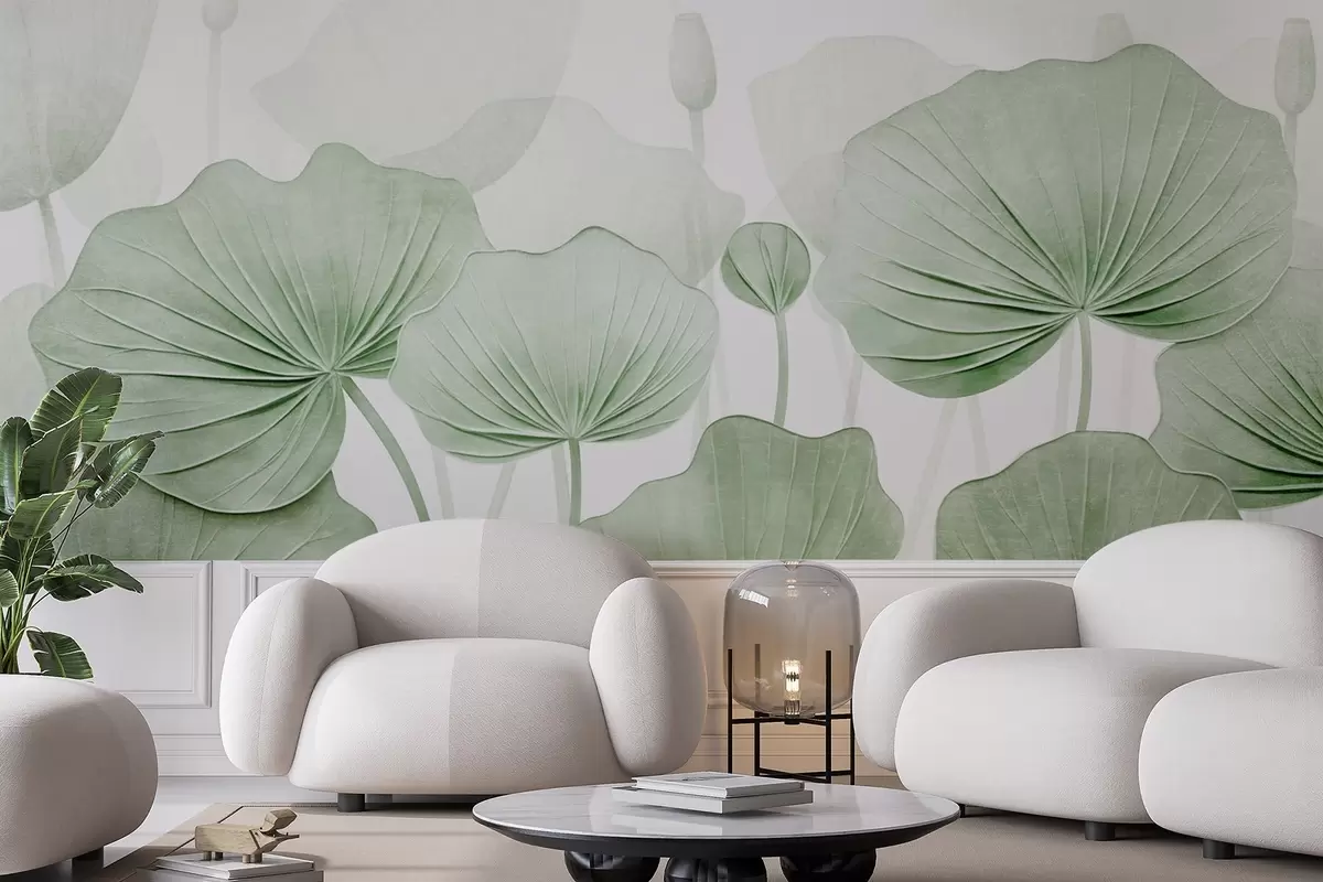 wall murals Lotus leaves with imitation distressed texture w04412