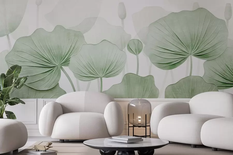 wall murals Lotus leaves with imitation distressed texture w04412