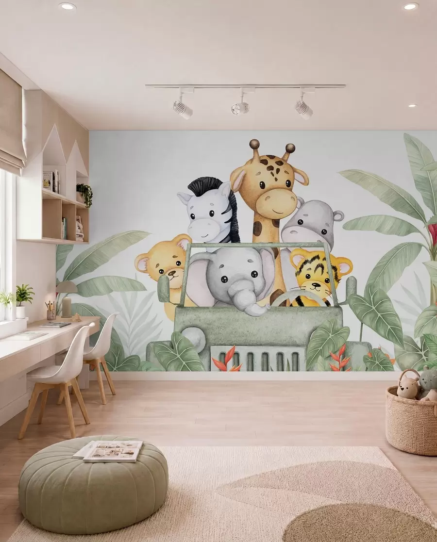 wall murals Cute animals in the tropics w04413