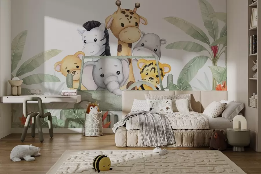 wall murals Cute animals in the tropics w04413