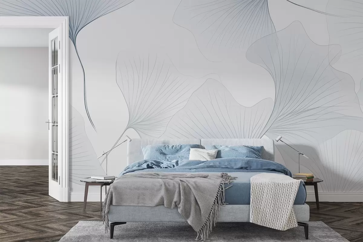 wall murals Transparent ginkgo leaves w04433