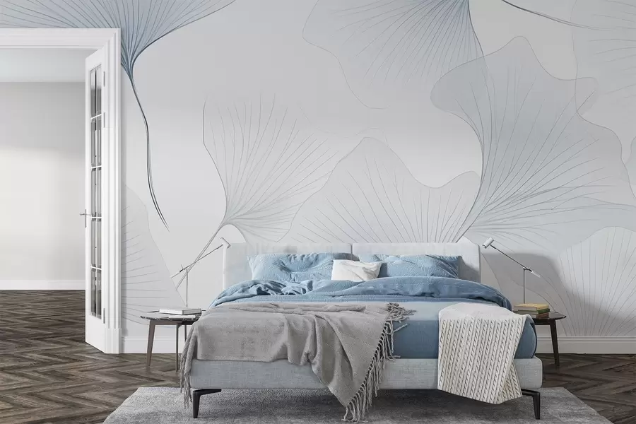 wall murals Transparent ginkgo leaves w04433