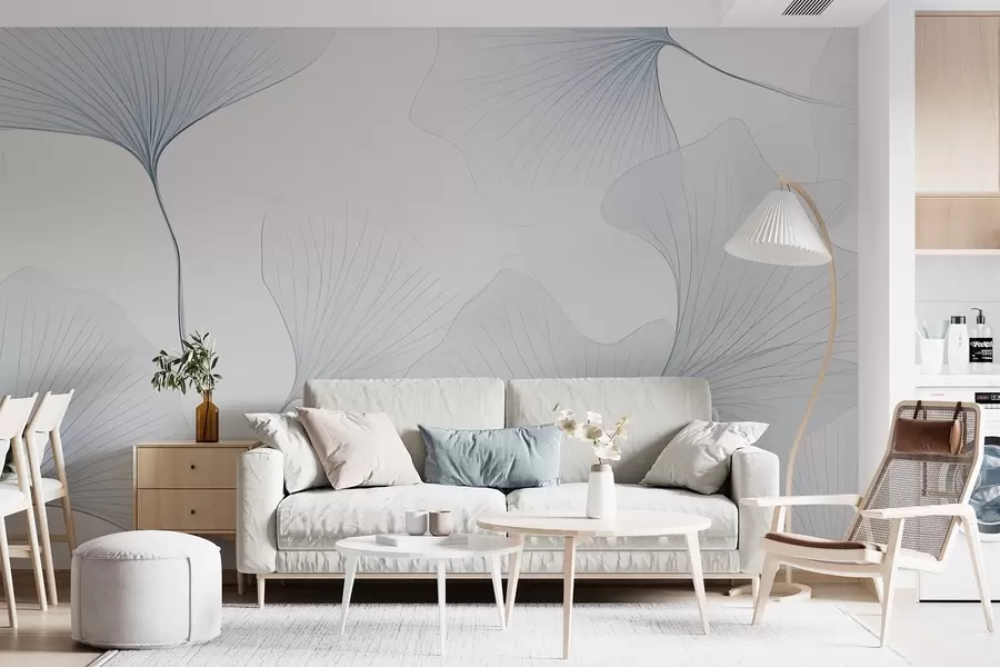 wall murals Transparent ginkgo leaves w04433