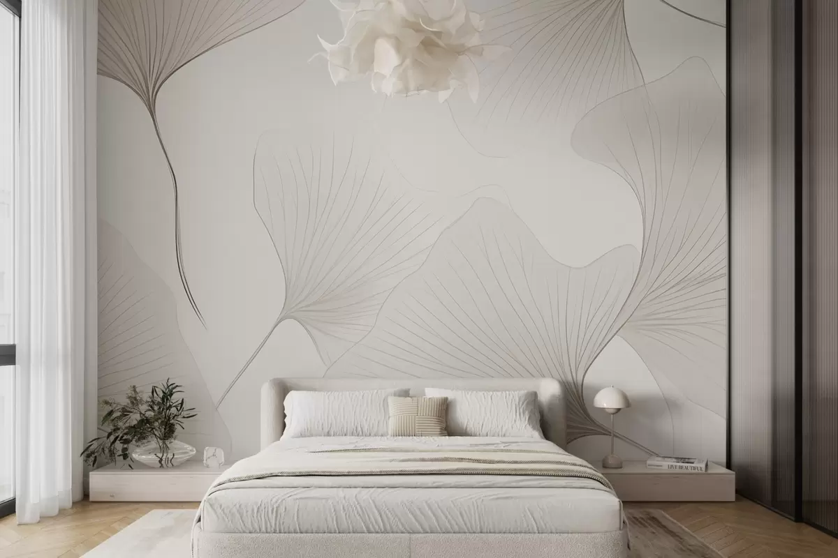 wall murals Transparent ginkgo leaves w04433v1