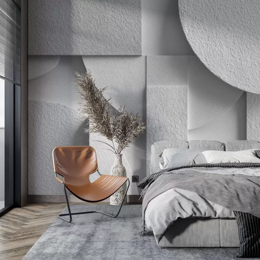 wall murals Abstract composition with white three-dimensional geometric shapes w04395v1