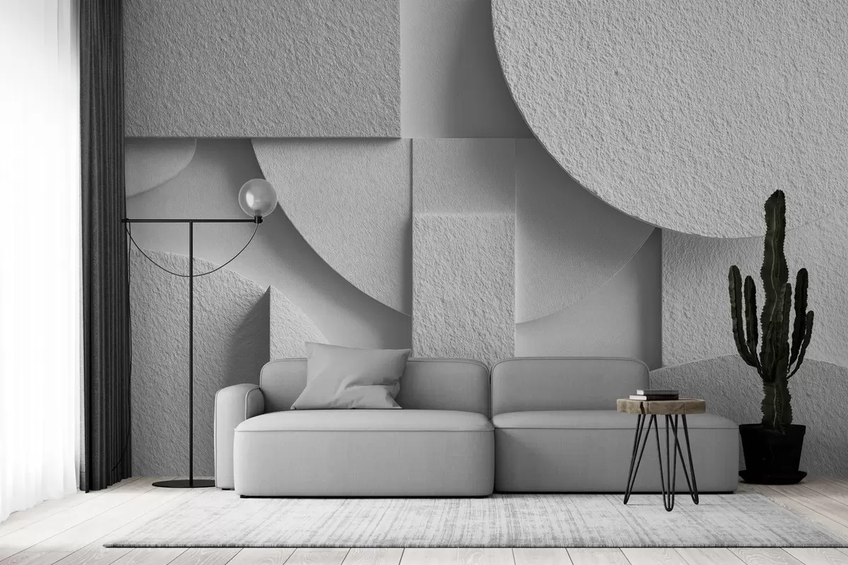 wall murals Abstract composition with white three-dimensional geometric shapes w04395v1