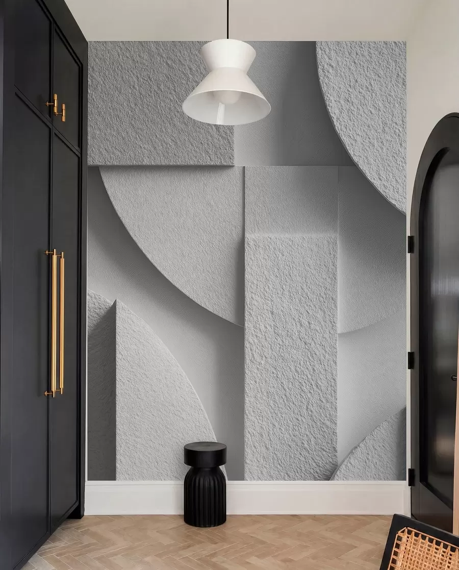 wall murals Abstract composition with white three-dimensional geometric shapes w04395v1