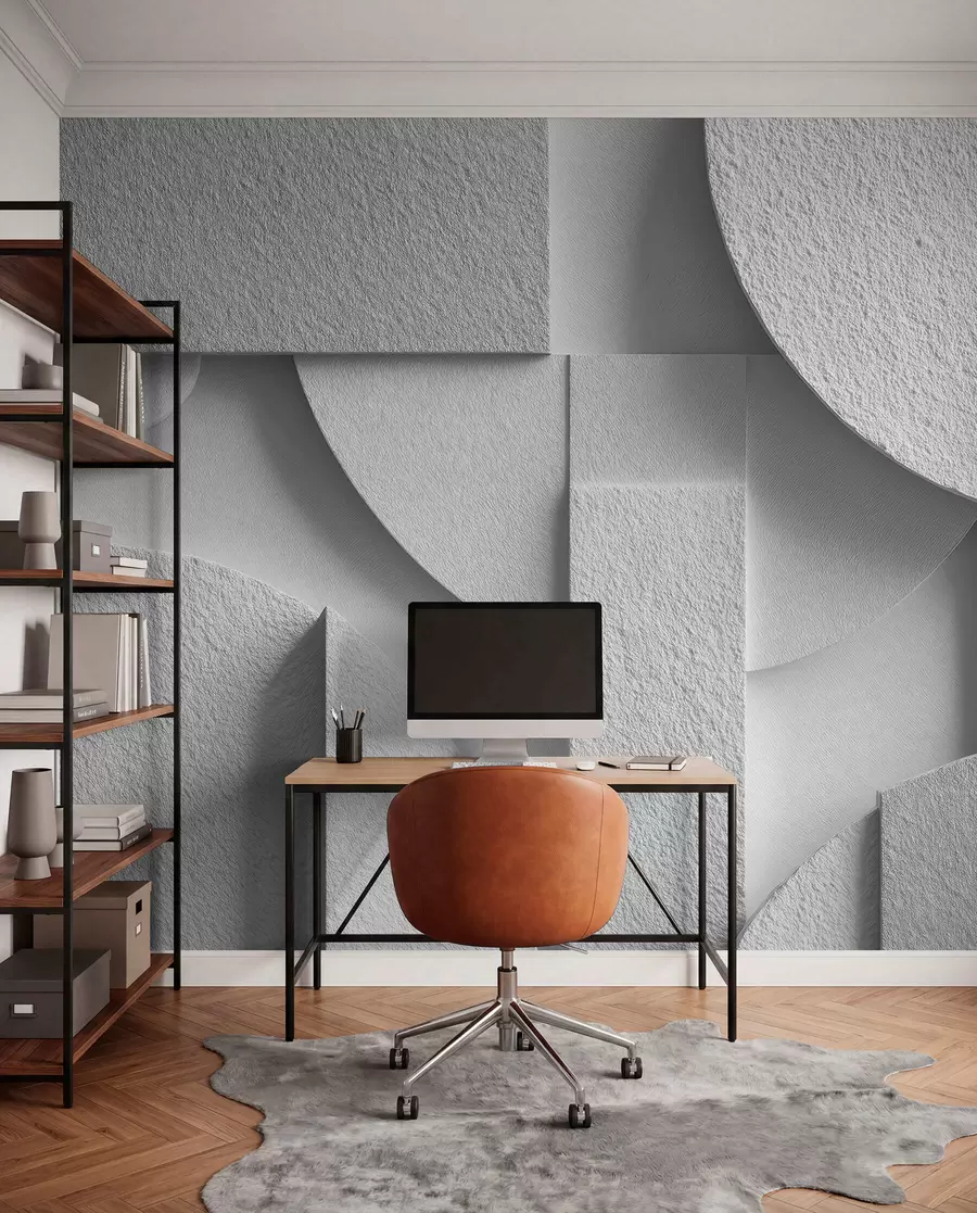 wall murals Abstract composition with white three-dimensional geometric shapes w04395v1