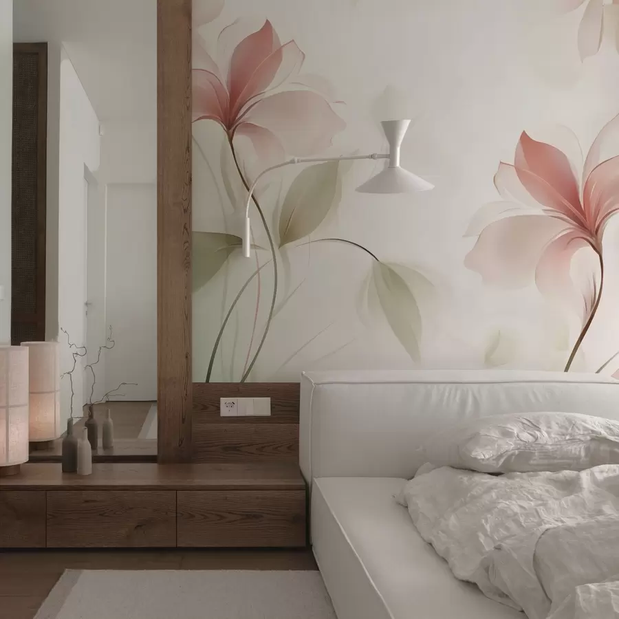 wall murals Transparent flowers in delicate pink and pastel shades w04397v2