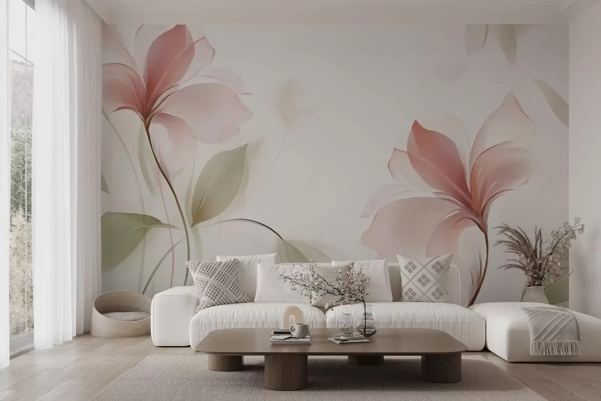 wall murals Transparent flowers in delicate pink and pastel shades w04397v2