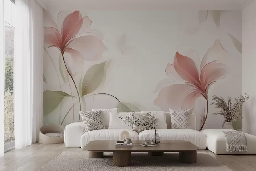 wall murals Transparent flowers in delicate pink and pastel shades w04397v2