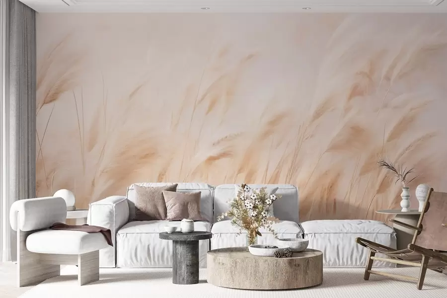 wall murals Gentle sway of pampas in soft cream and beige tones w09330
