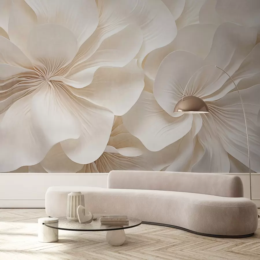 wall murals Close-up of creamy textured flowers with delicate, flowing petals, creating a soft, elegant, and textured floral arrangement w09346