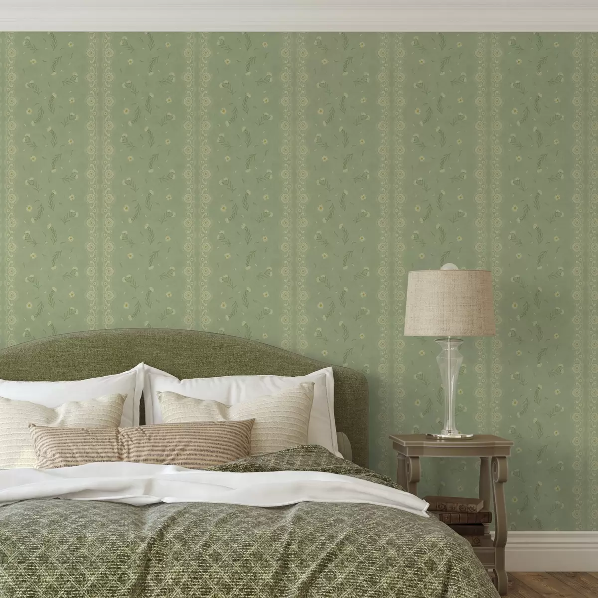 Wallpaper Green background with daisies and lace edge a00291