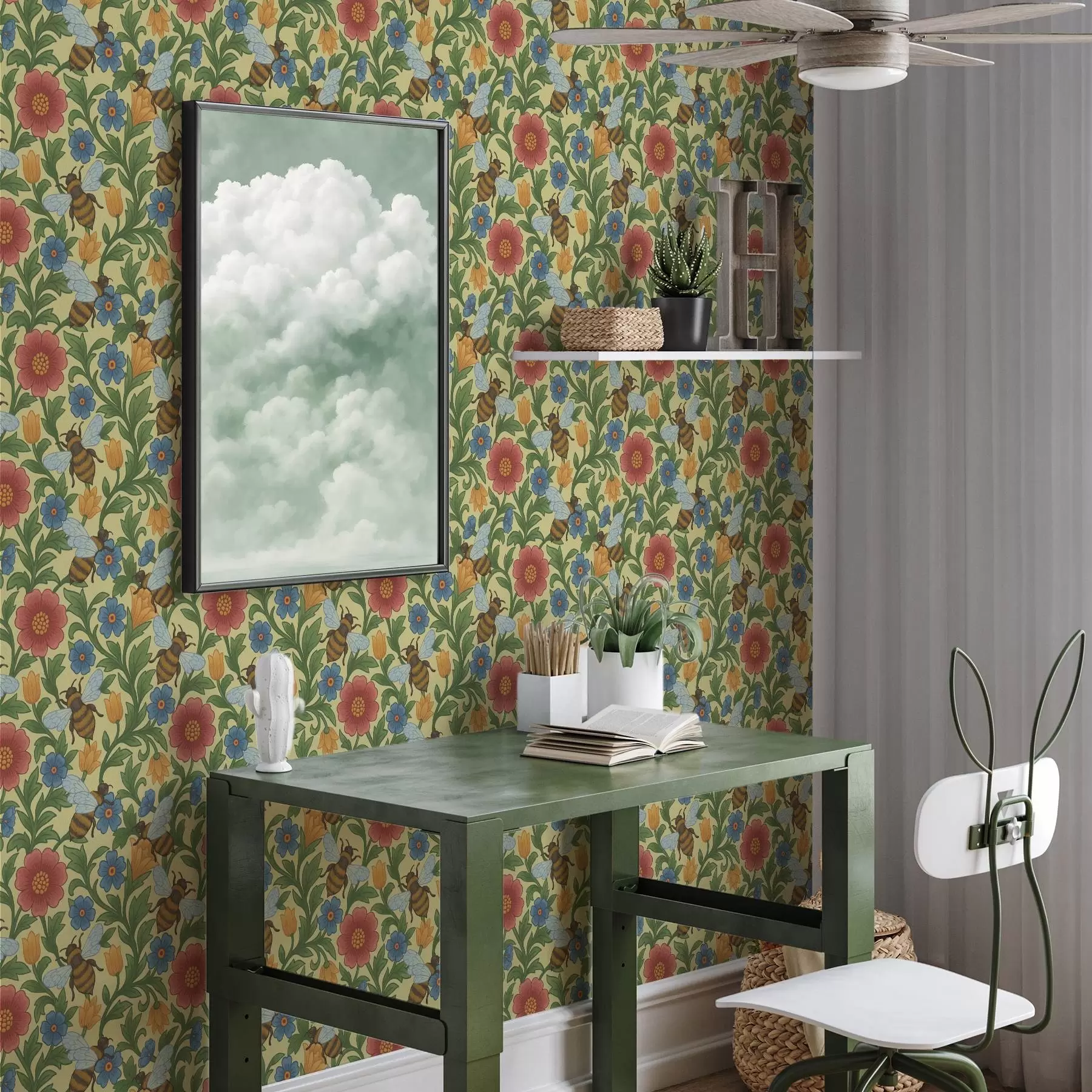 wall murals Bright flowers with large bees a00315