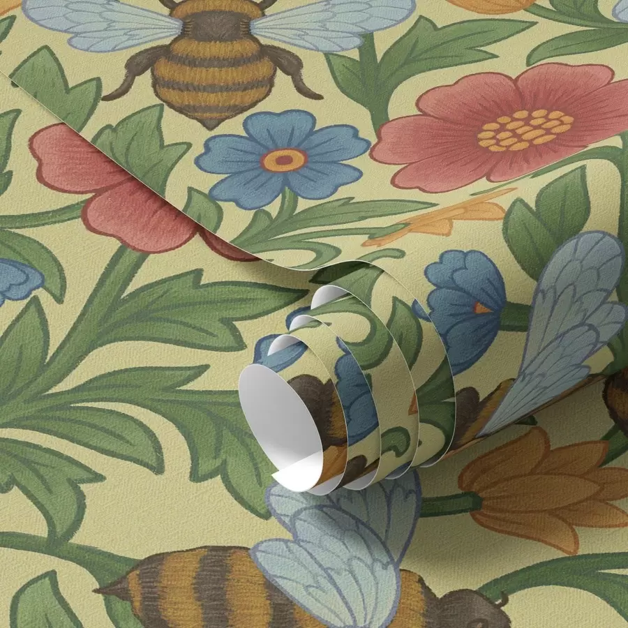 wall murals Bright flowers with large bees a00315