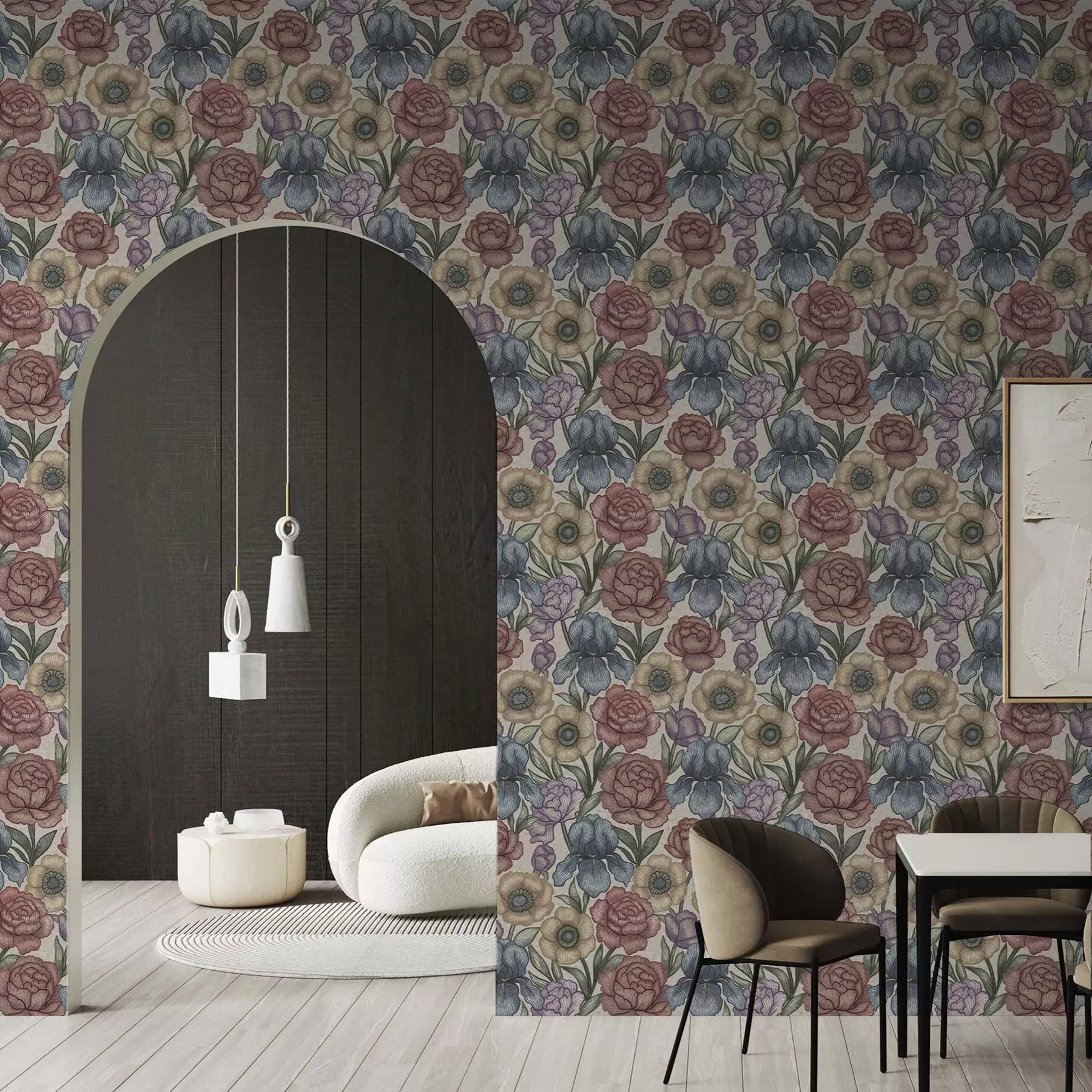 wall murals Large floral illustrations with irises and peonies a00325