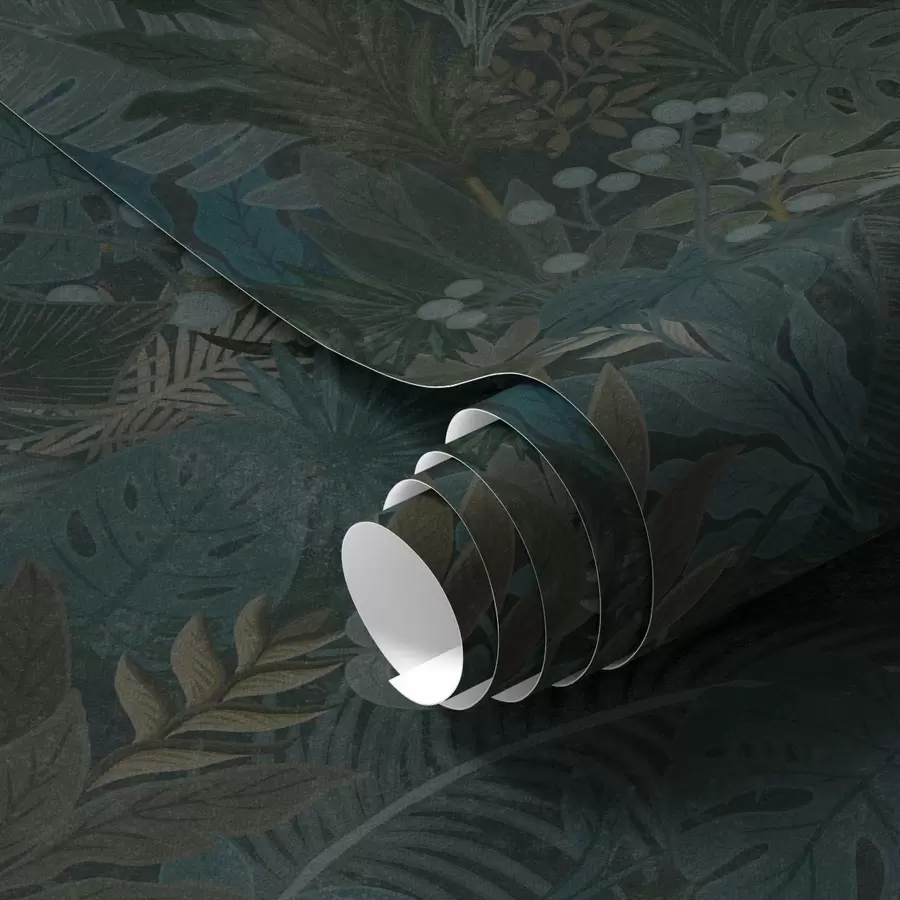 wall murals Dark green tropical foliage with blue accents a00327