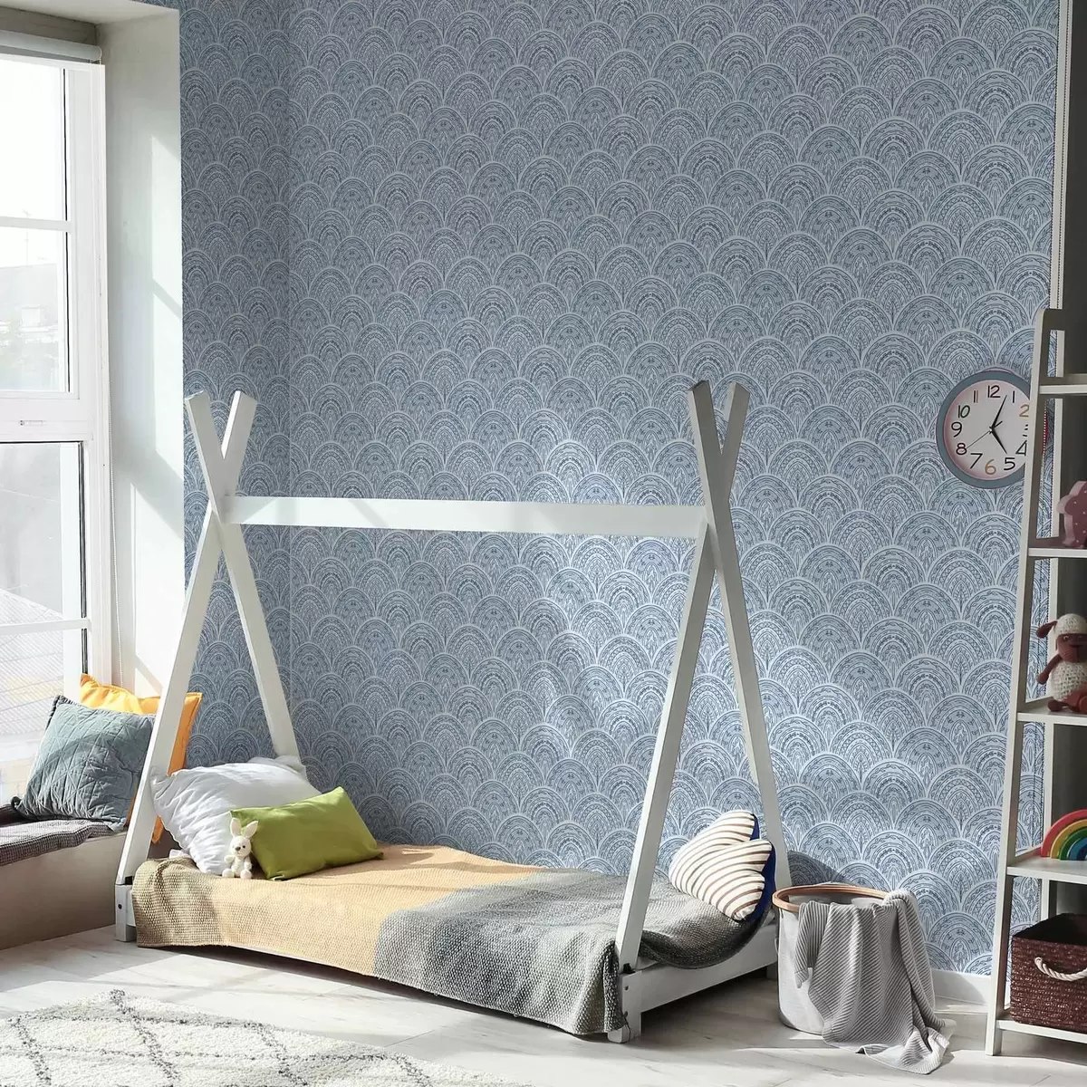 Wallpaper Blue ornament with arches and patterns a00332