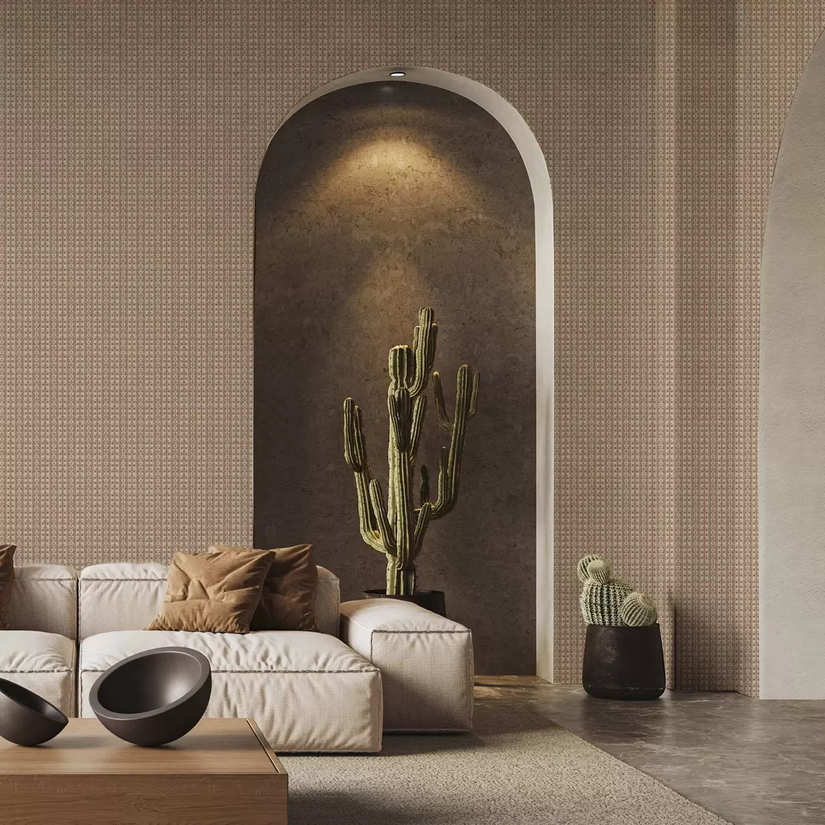 Wallpaper Striped ornament with red flowers a00341