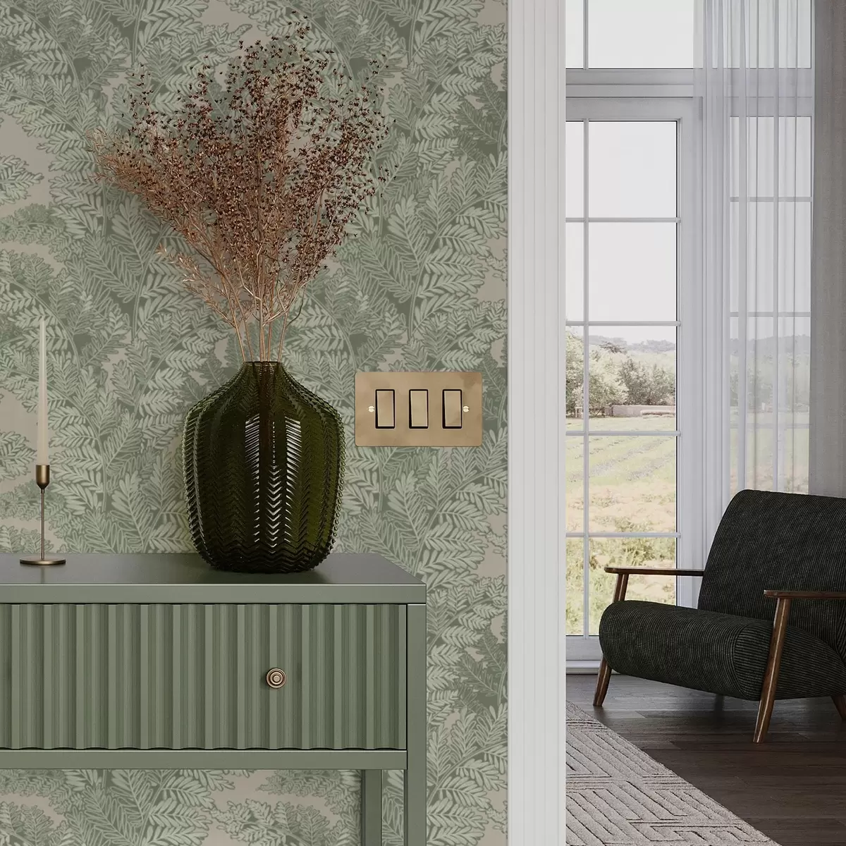 Wallpaper Green pattern with fern leaves a00345