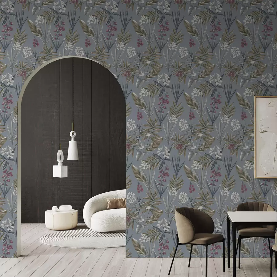 wall murals Floral branches on a blue-gray background a00350