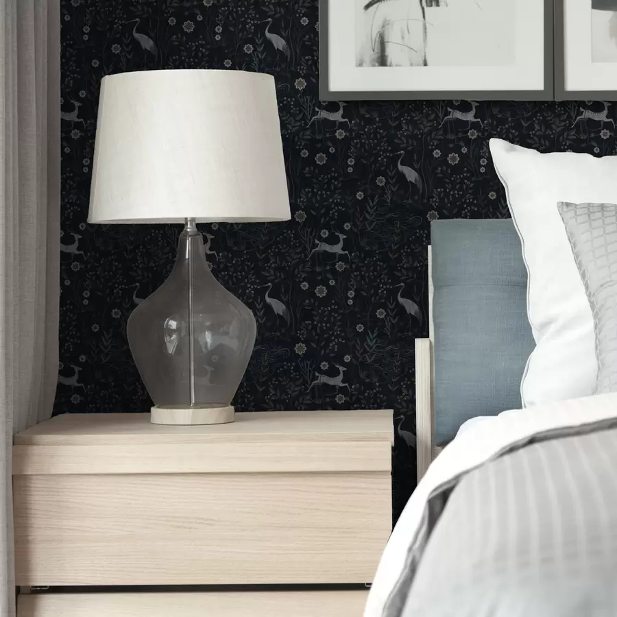 wall murals Dark background with white birds and deer a00363