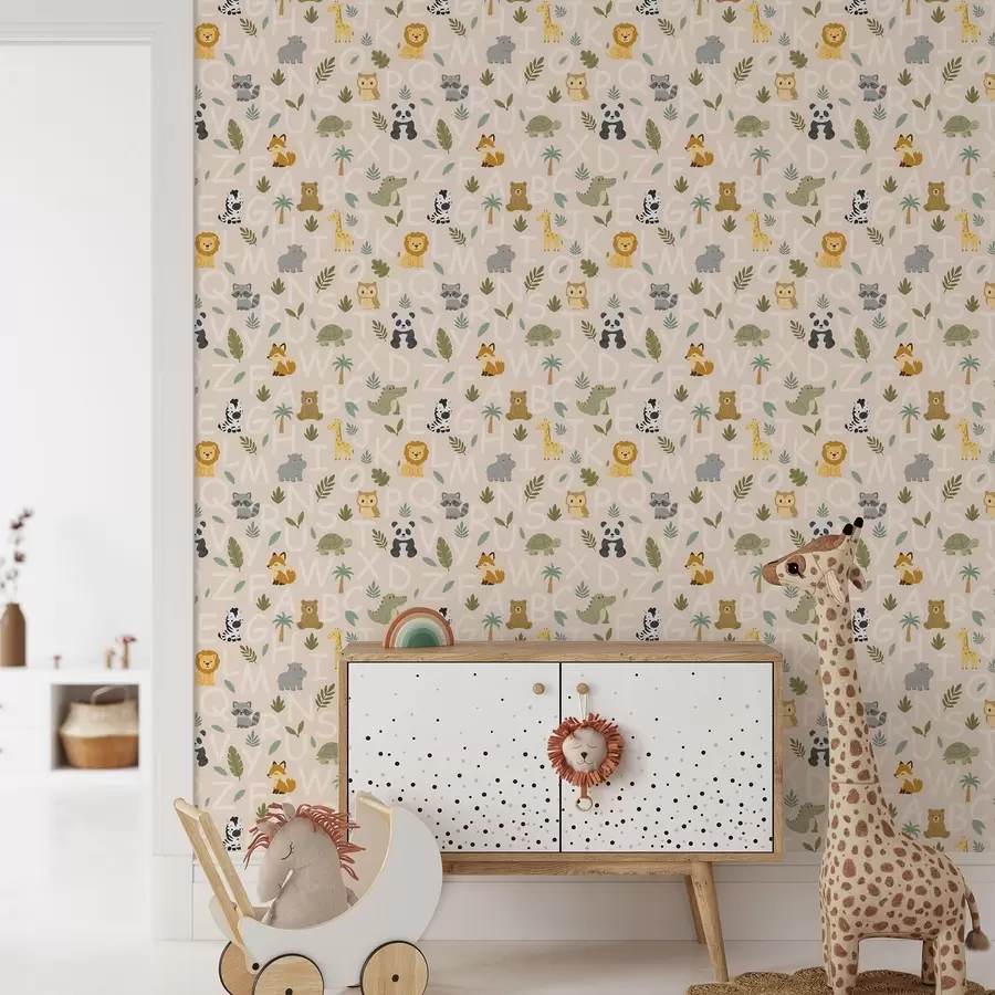 wall murals Alphabet with cute animals and plants for kids a00400