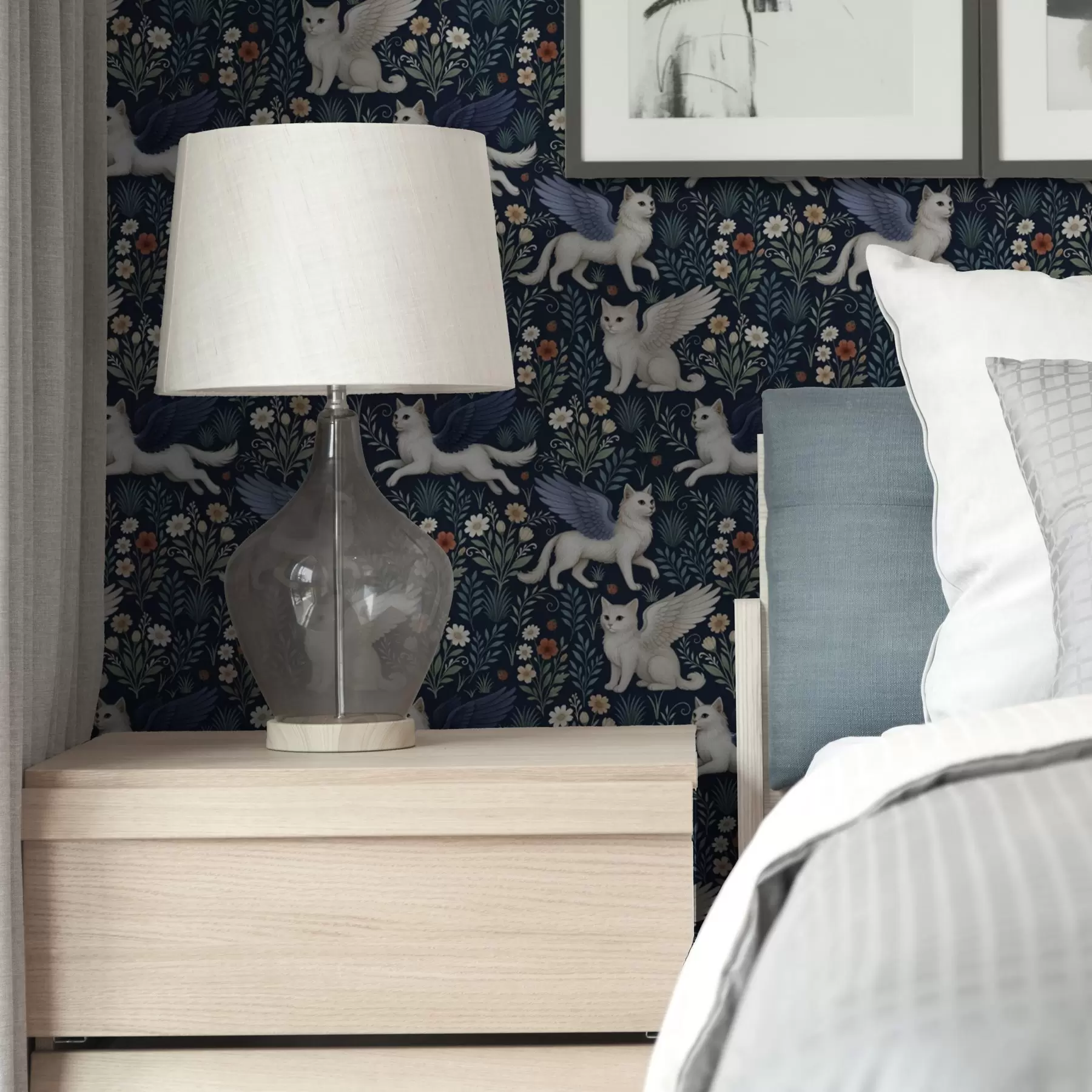 wall murals Fantasy cats with wings among flowers a00408