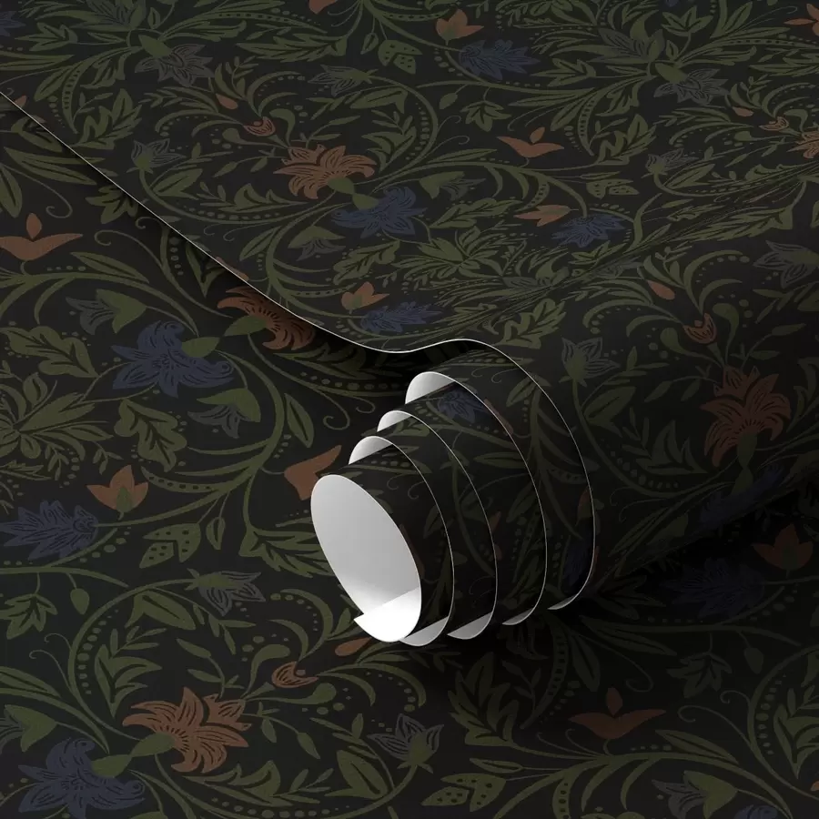 wall murals Dark ornament with plants in classic style a00412