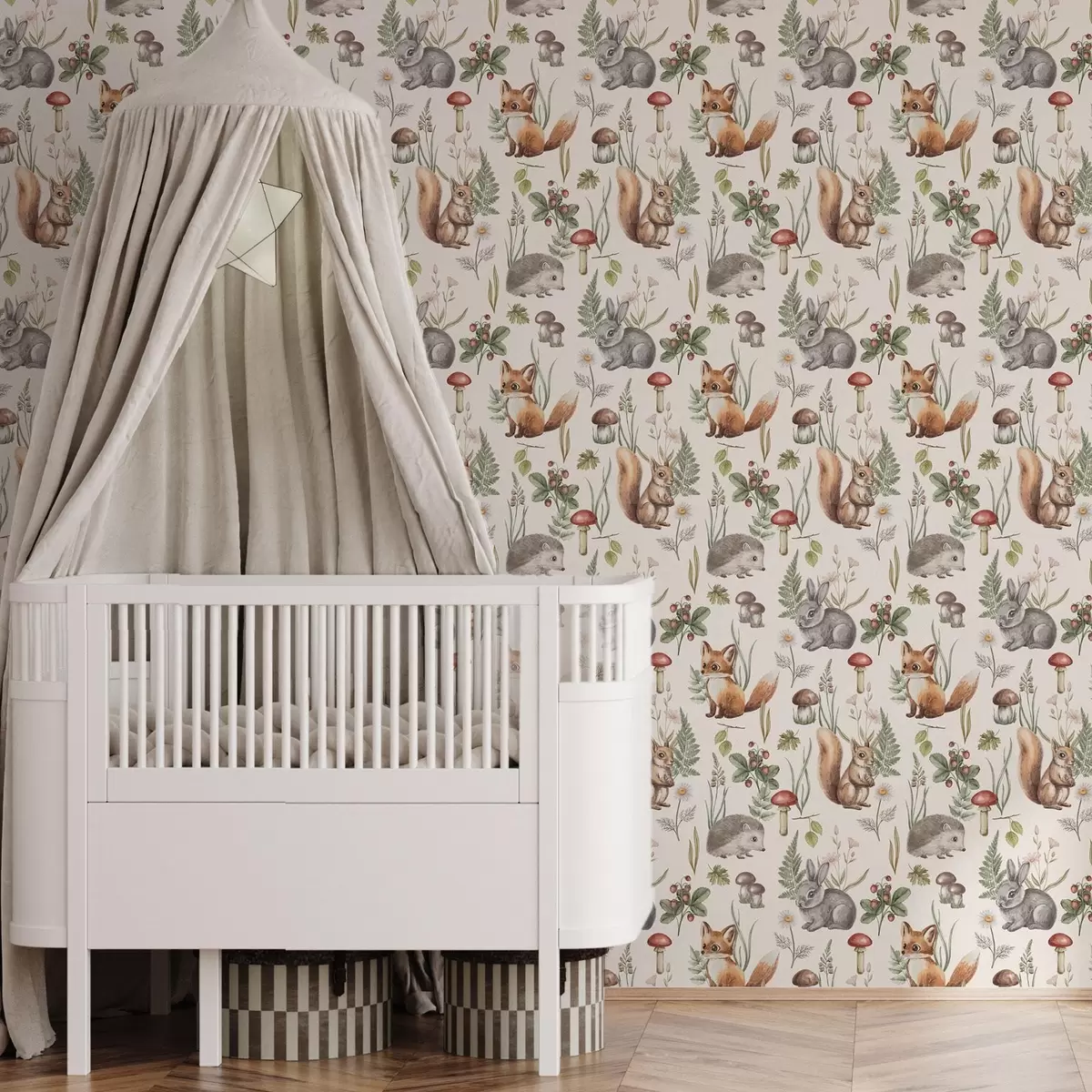 Wallpaper Forest animals, mushrooms, and plants in a fairy-tale style a00477