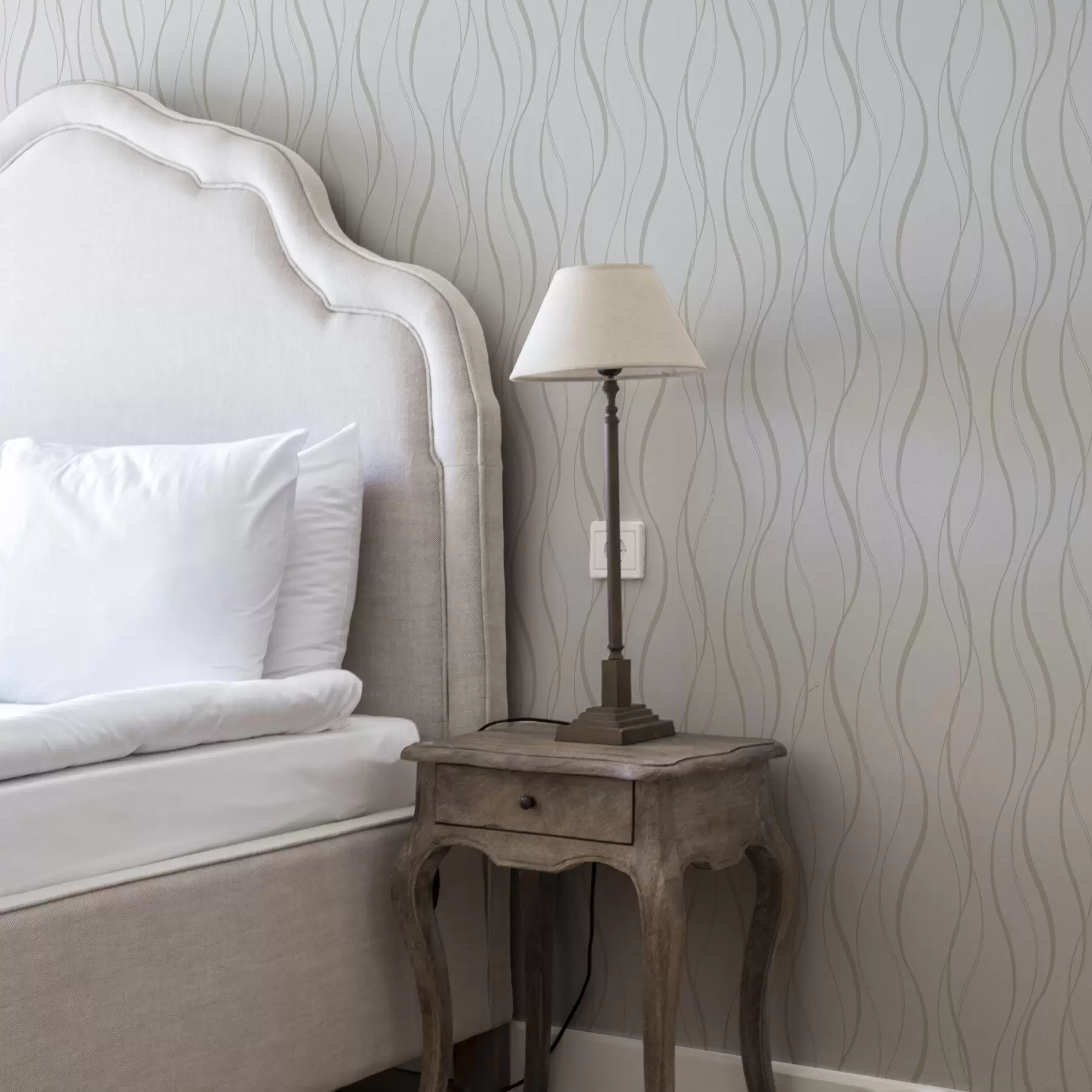 wall murals Abstract wavy beige lines on a white background a00480