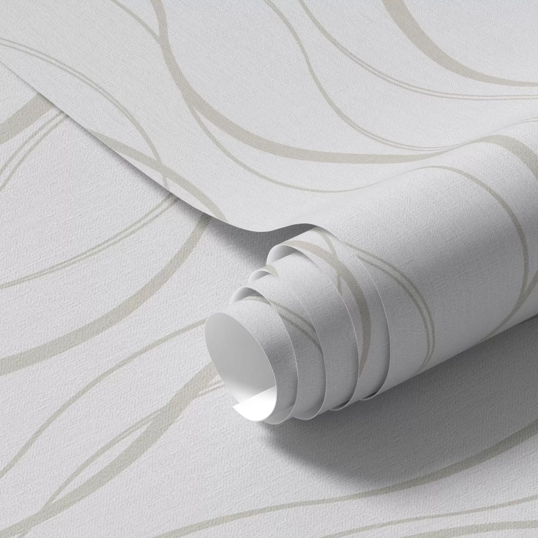 wall murals Abstract wavy beige lines on a white background a00480