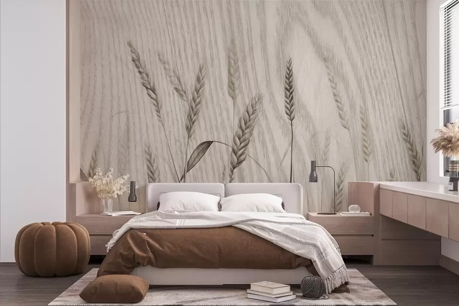 wall murals Wheat ears on a textured background w04437