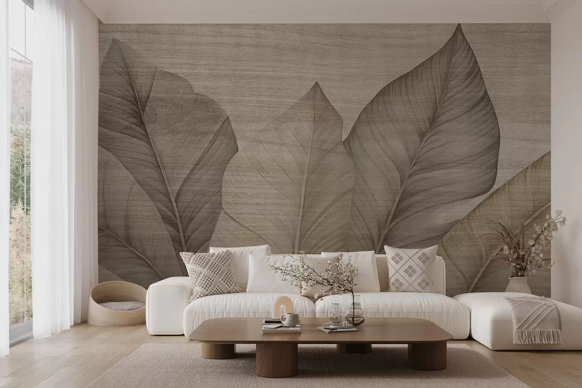 wall murals Sharp leaves with overlay texture w04438