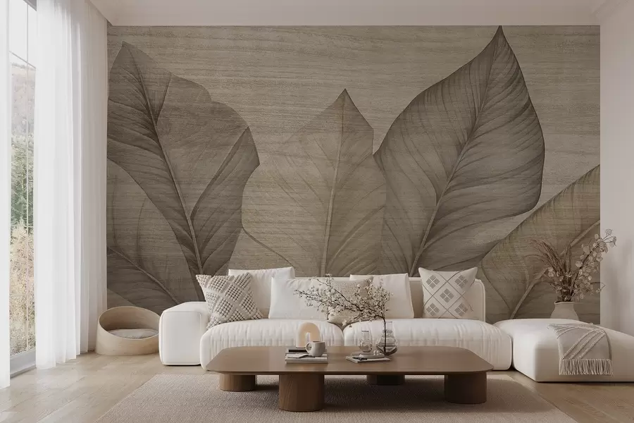 wall murals Sharp leaves with overlay texture w04438