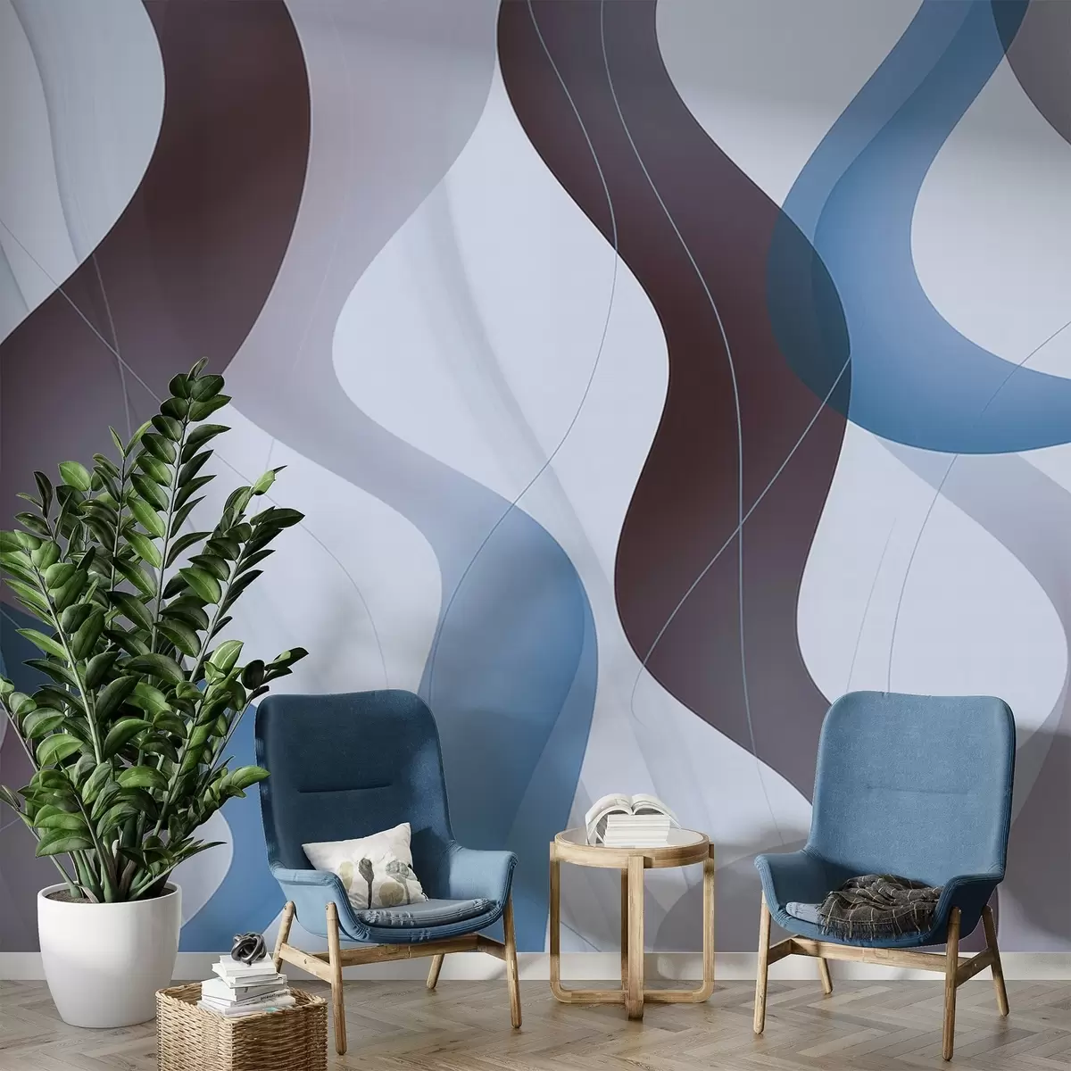 wall murals Wavy abstract lines w04434v1
