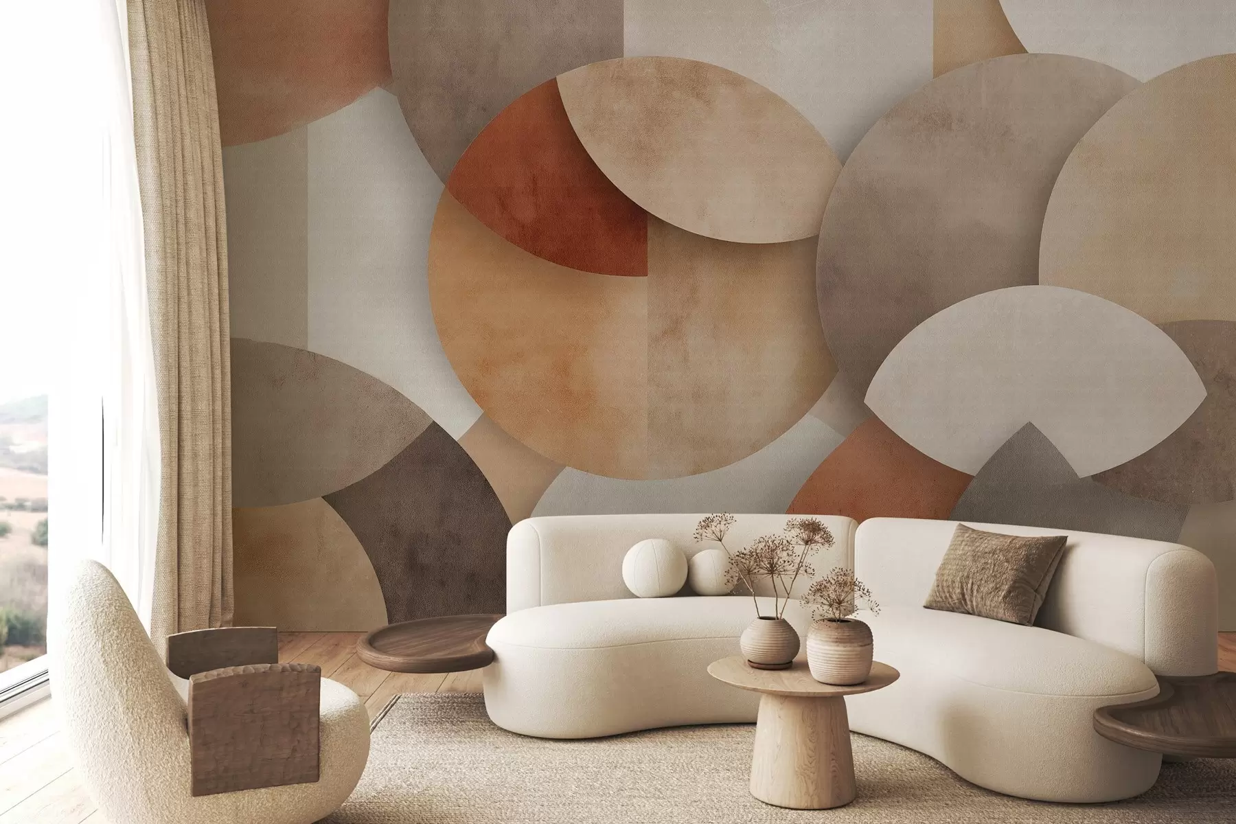 wall murals textured abstract geometry in warm brown and ochre tones w04310