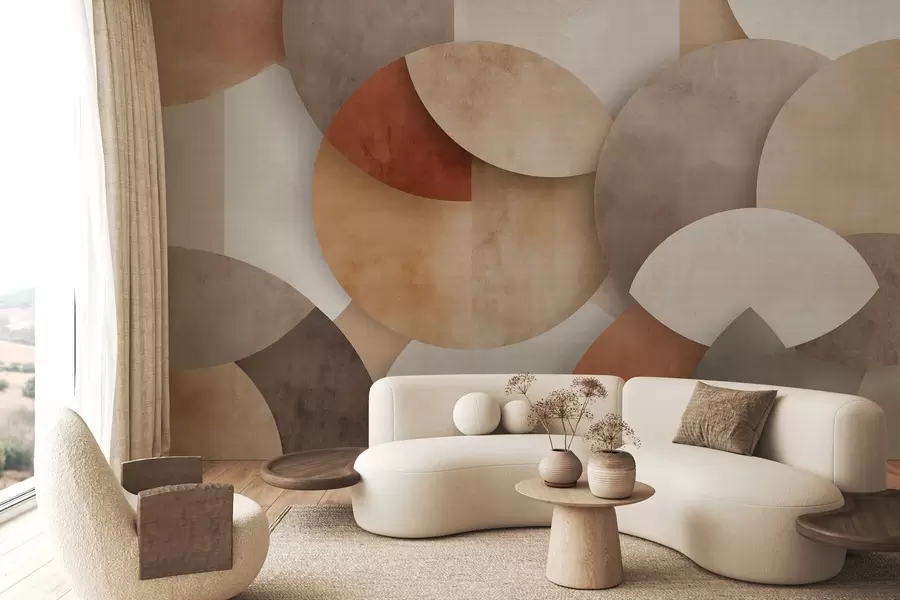 wall murals textured abstract geometry in warm brown and ochre tones w04310