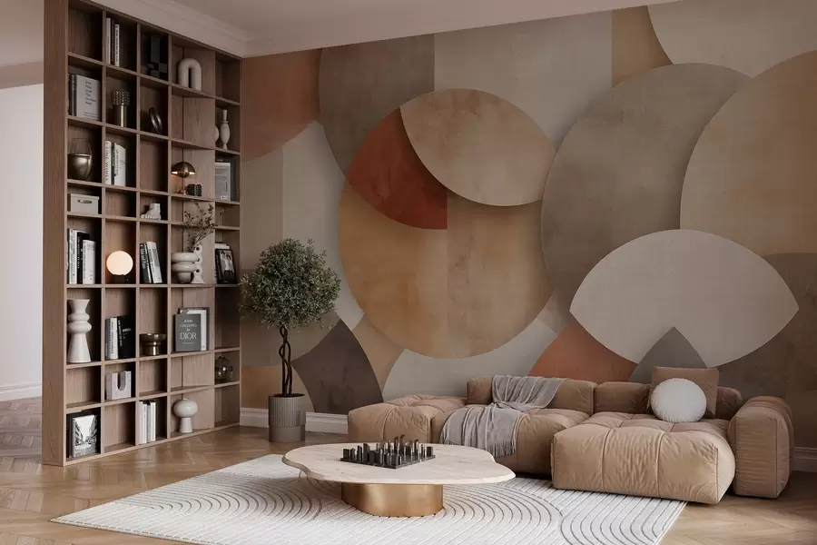 wall murals textured abstract geometry in warm brown and ochre tones w04310
