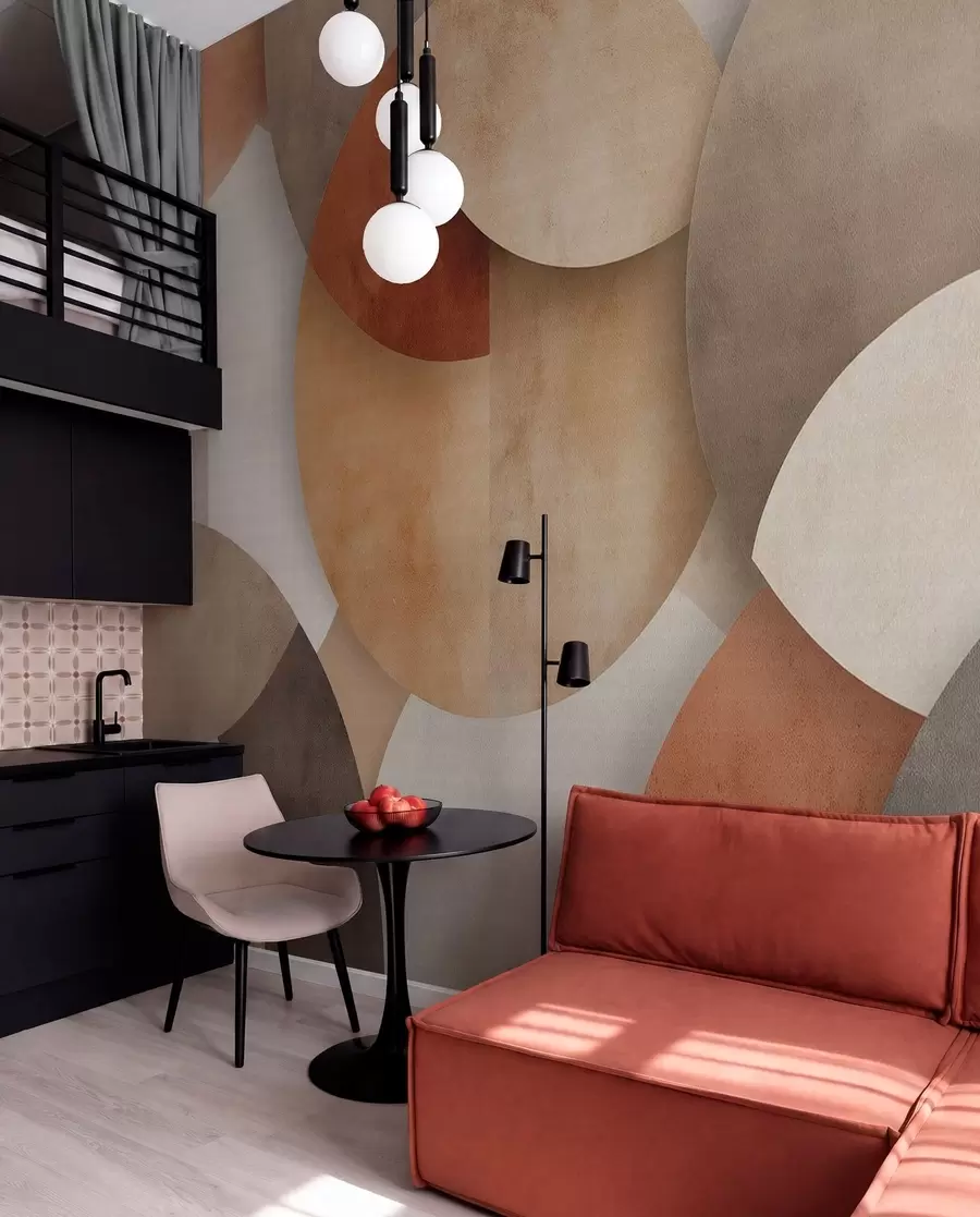 wall murals textured abstract geometry in warm brown and ochre tones w04310