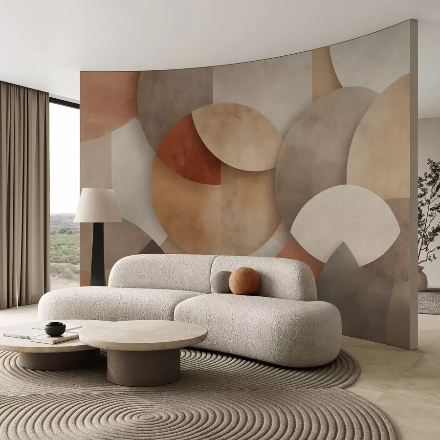 wall murals textured abstract geometry in warm brown and ochre tones w04310