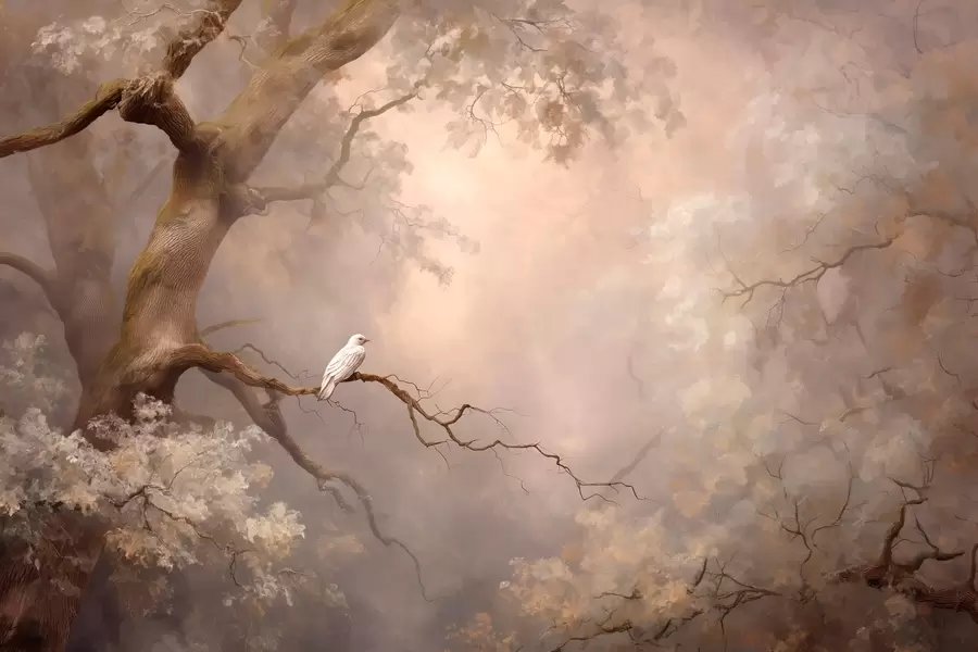 wall murals mystical forest with a white bird w04314