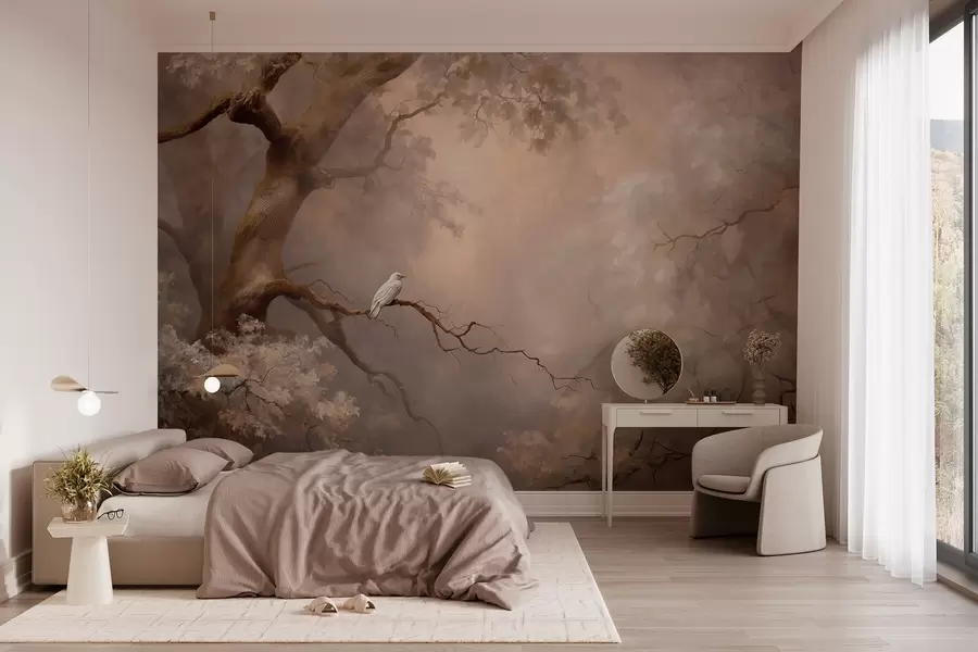 wall murals mystical forest with a white bird w04314