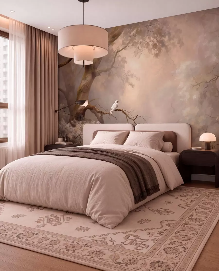 wall murals mystical forest with a white bird w04314