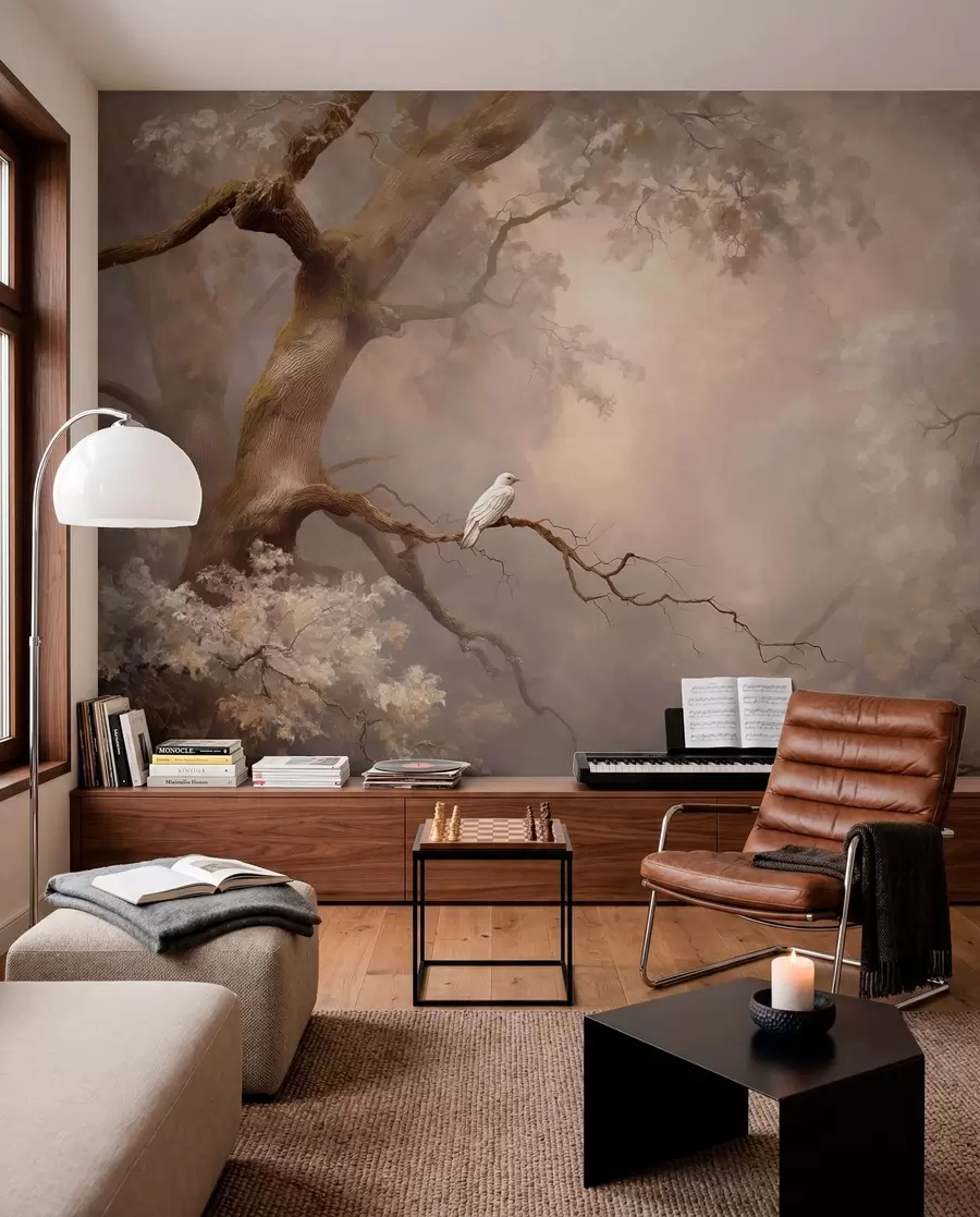 wall murals mystical forest with a white bird w04314